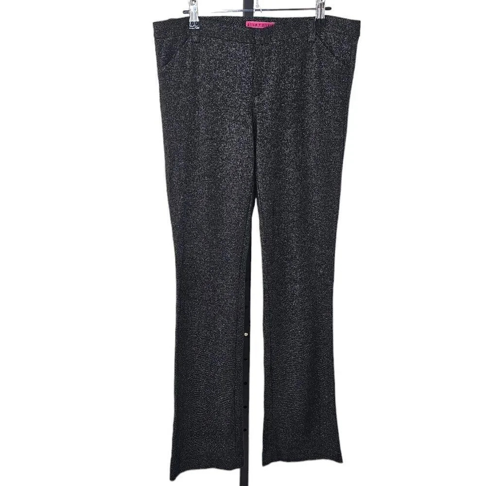 Alice + Olivia Women's Metallic Shimmer Wool Wide Leg Pants Size 8 Black  Silver
